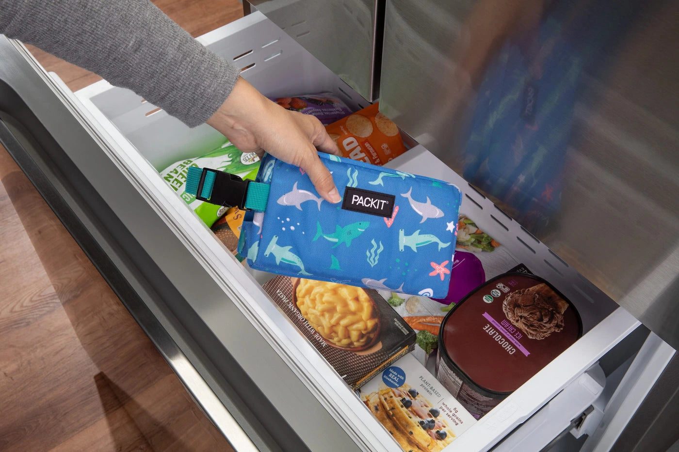PackIt snack box cooling in a freezer