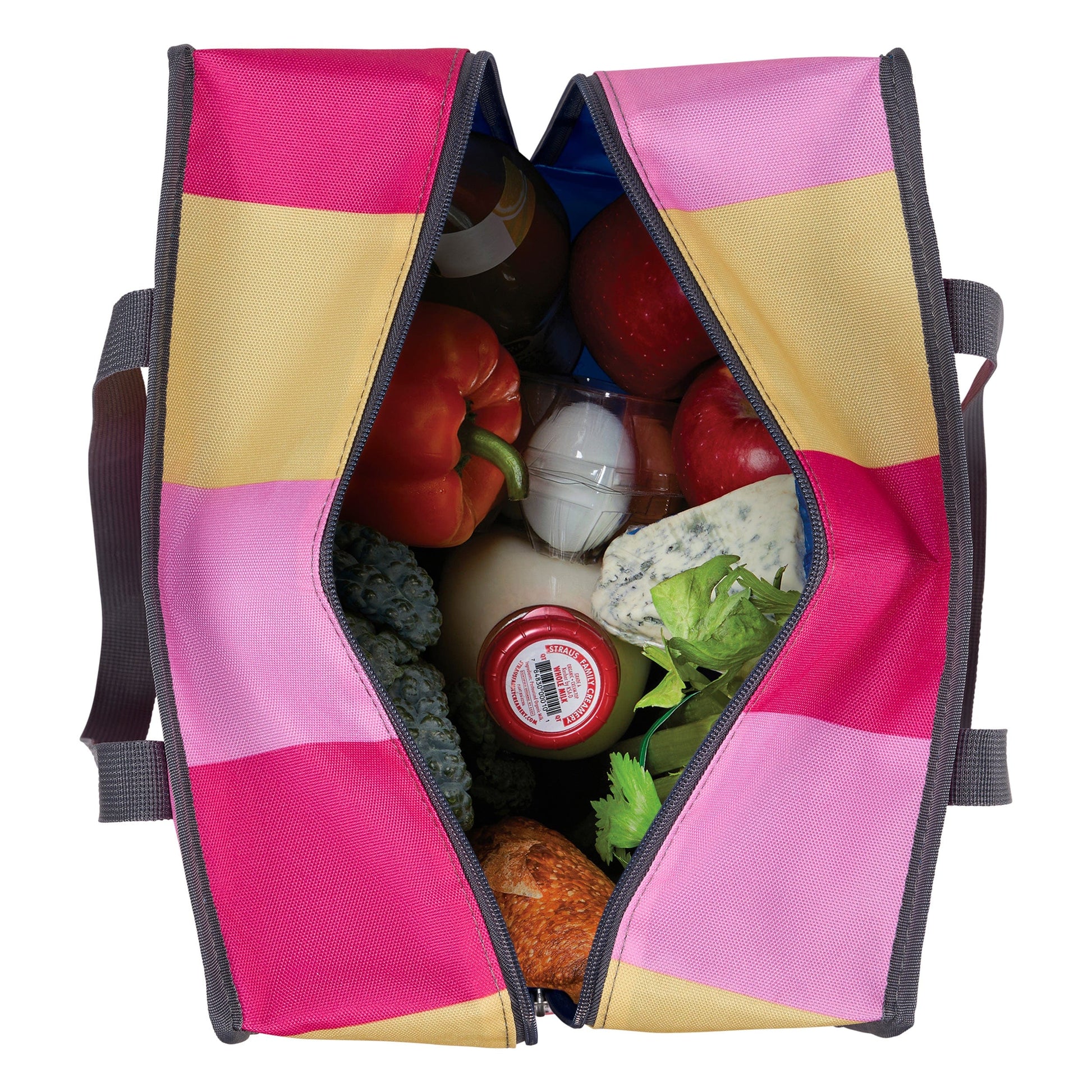 freezable-grocery-tote-j3 Freezable-Grocery-Tote-PinkStripes-Top-Down-Food-Combo-Filled_LORES.jpg