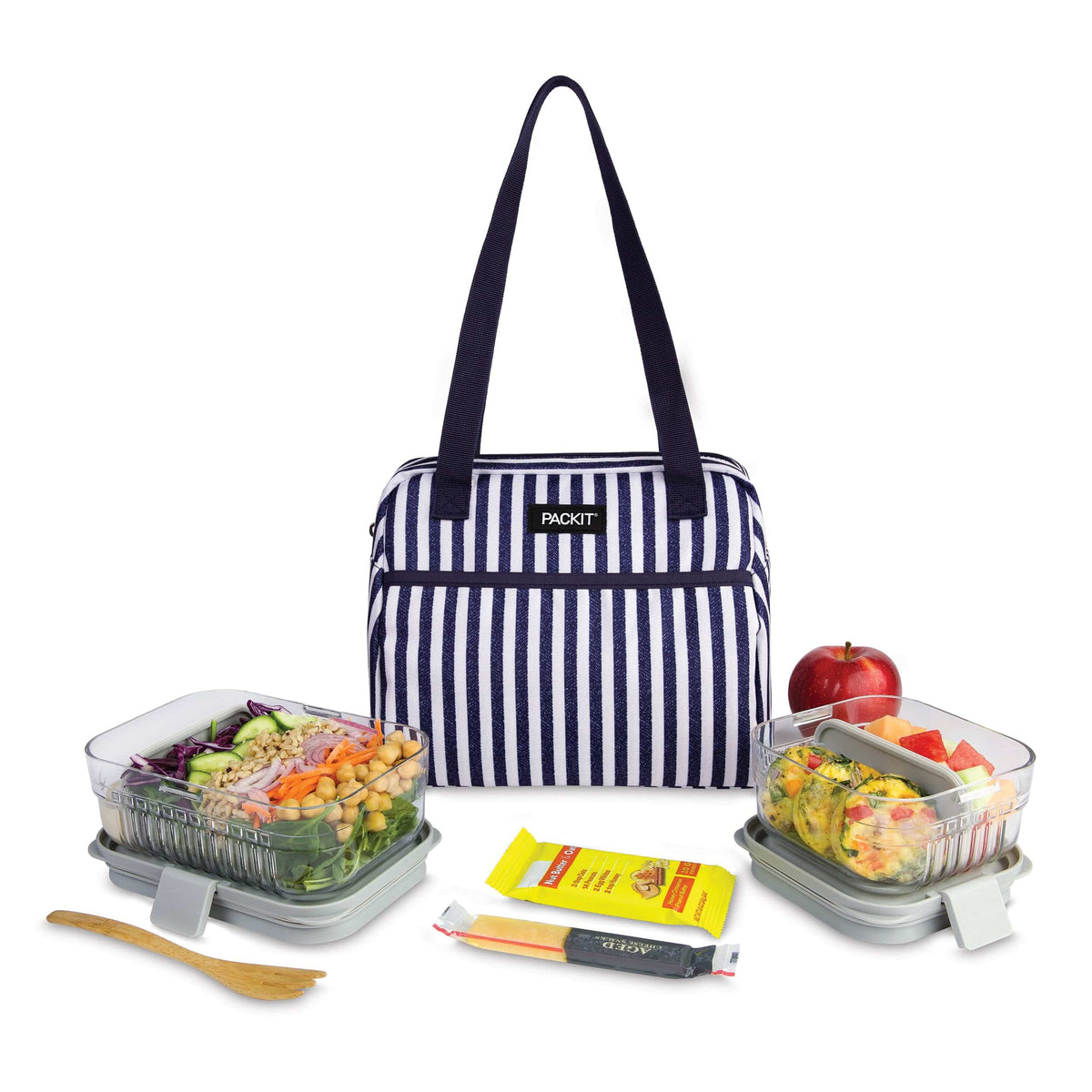 freezable-hampton-lunch-bag-c6 freezable-hampton-lunch-bag-seaside-stripe-front-food-combo.jpg