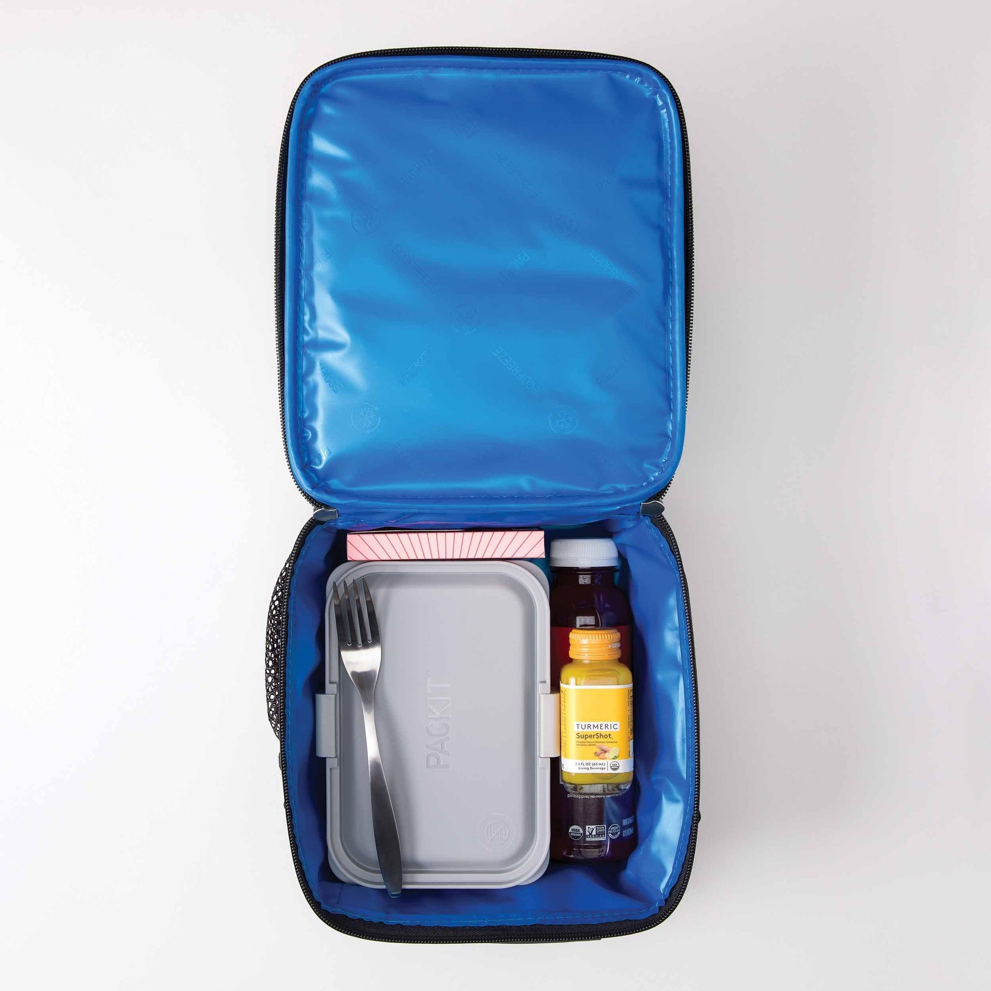 freezable-upright-lunch-box-u7 freezable-upright-lunch-box-black-gray-top-view-with-food.jpg
